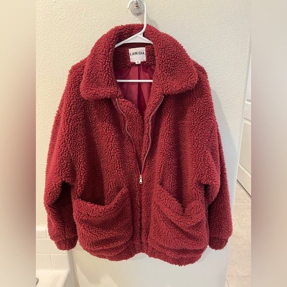 IAMGIA fur burgundy teddy jacket - Picture 3 of 9